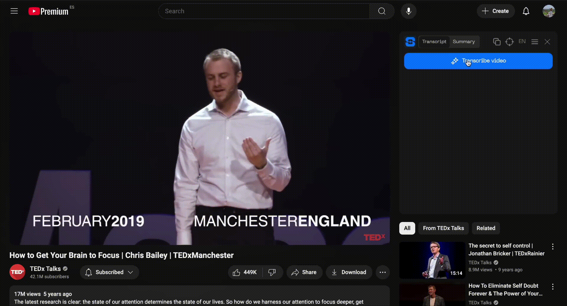 generate transcript from youtube video chrome extension for free scripsy