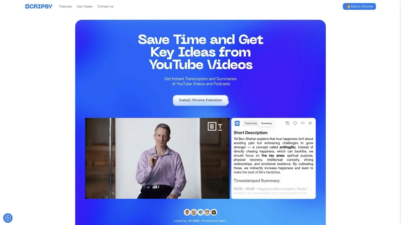 scripsy ai youtube summarizer website