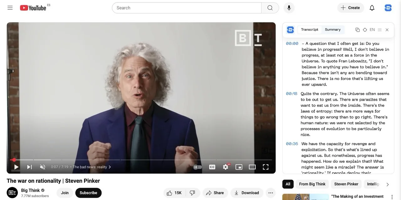 Get youtube video transcript on the right side