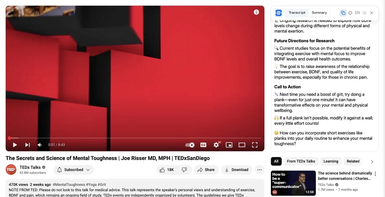 screenshot of scripsy youtube summarizer ted video