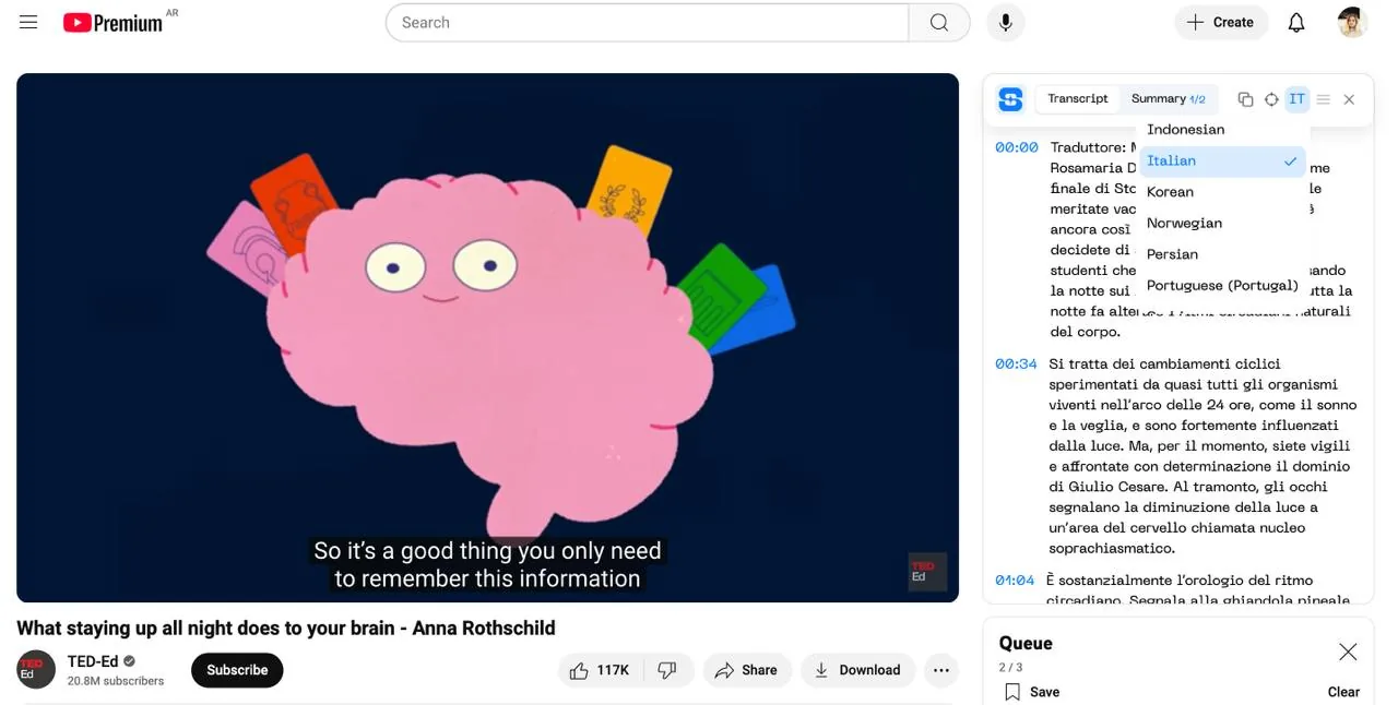 Change the language to all available in a youtube video