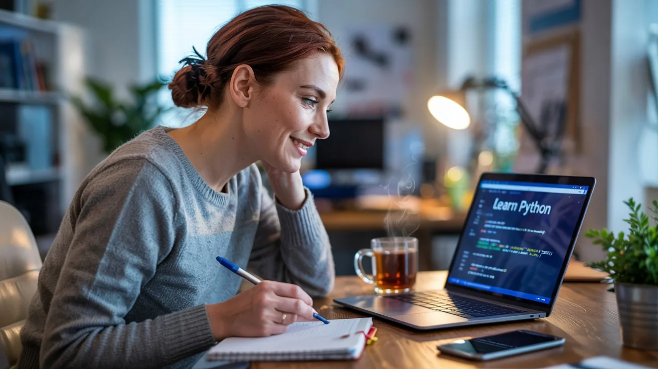 learn python laptop woman watching video