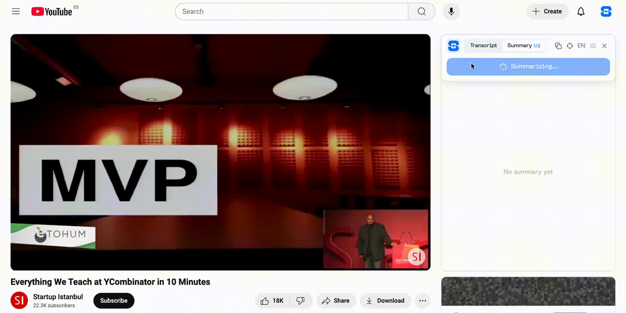 get summary for youtube video with scripsy ai