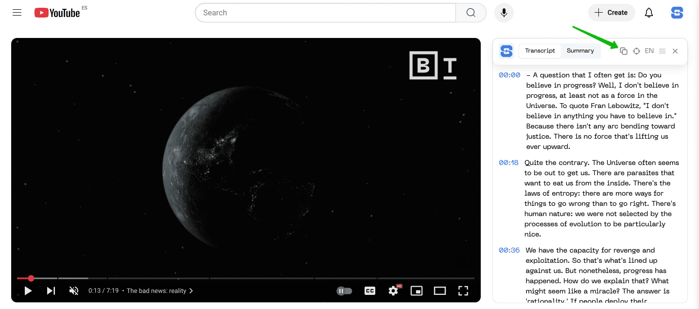 how to copy the transcript of the youtube video to your clipboard