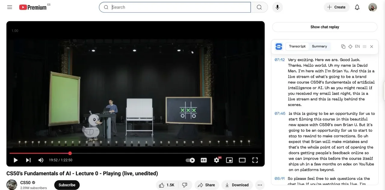 youtube lecture transcription from harvard